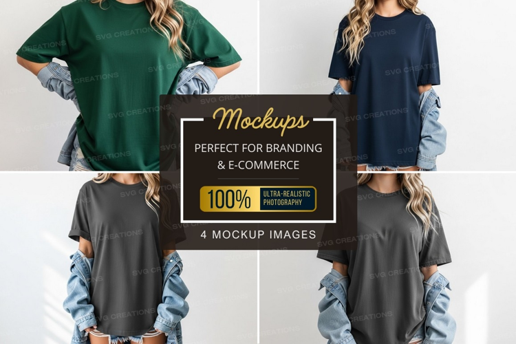 T-shirt mockup with denim sleeves