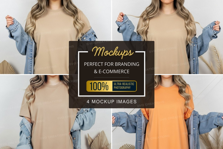 T-shirt mockup with denim jacket