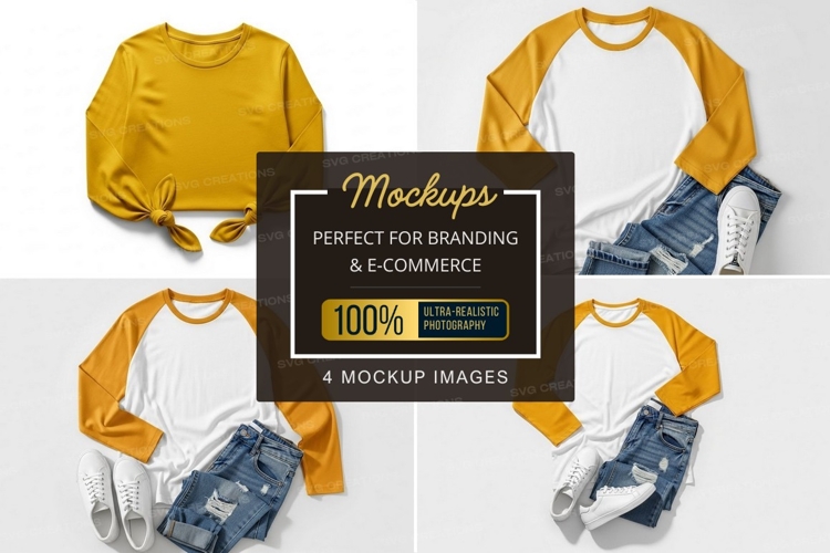 Yellow and white baseball tee t-shirt mockup