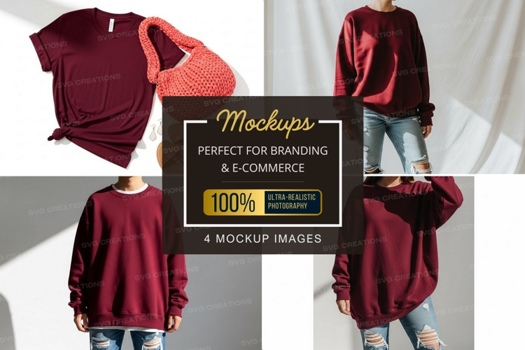 Stylish burgundy t-shirt mockup
