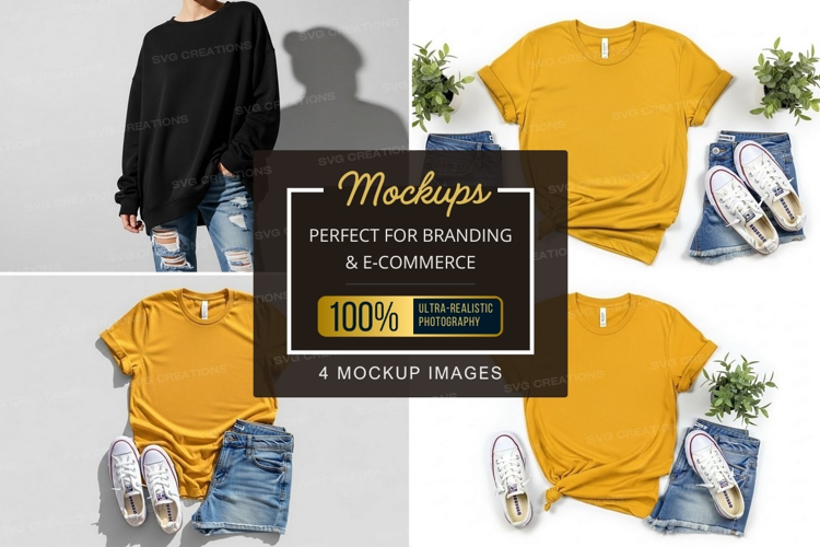 Casual mustard yellow t-shirt mockup