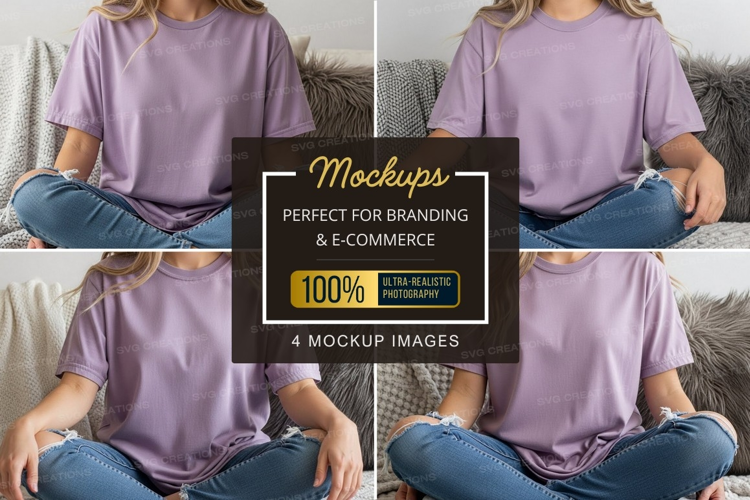 Casual comfort in lavender t-shirt mockup