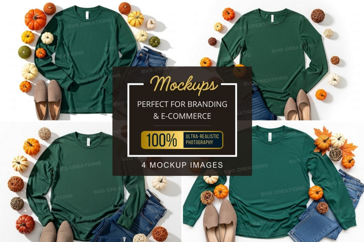Autumn themed green long sleeve t-shirt mockup