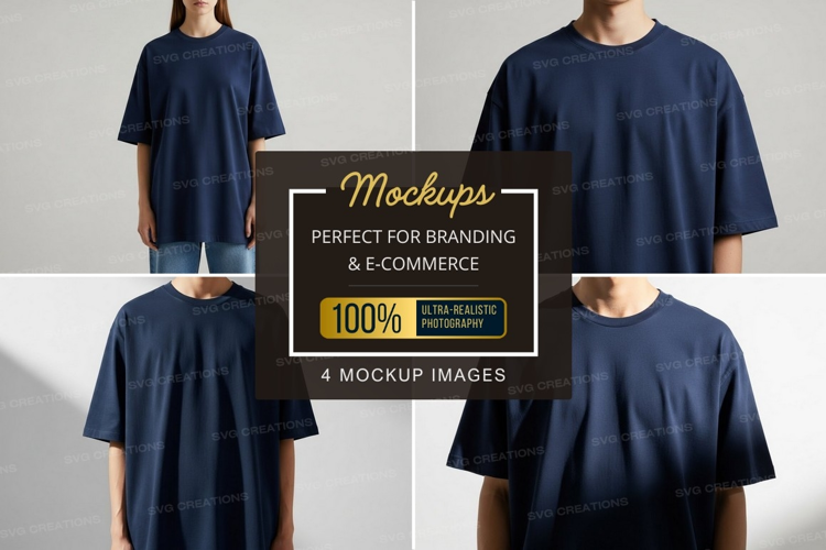 Navy blue oversized t-shirt mockup