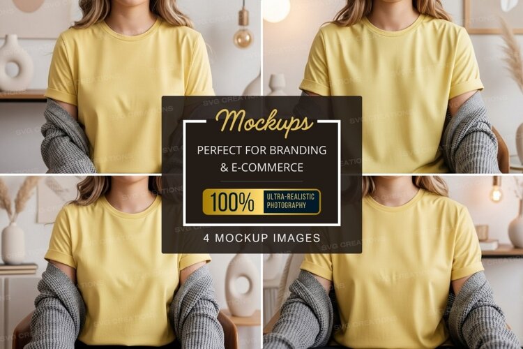 Casual comfort in yellow t-shirt mockup example image 1