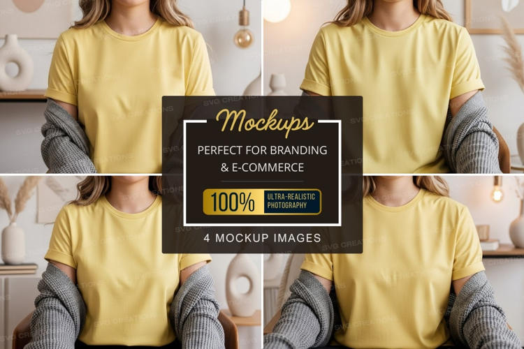 Casual comfort in yellow t-shirt mockup