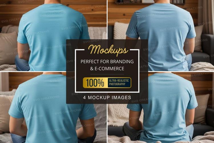 Four men wearing blue t-shirts