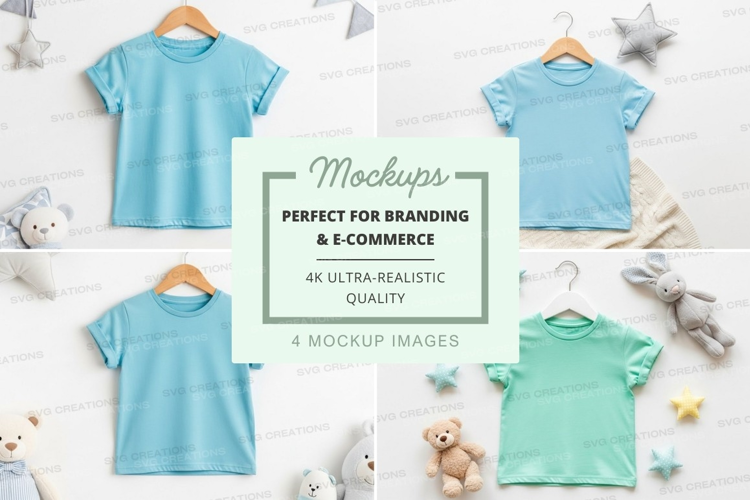 Mockup of children's t-shirts with stuffed animals