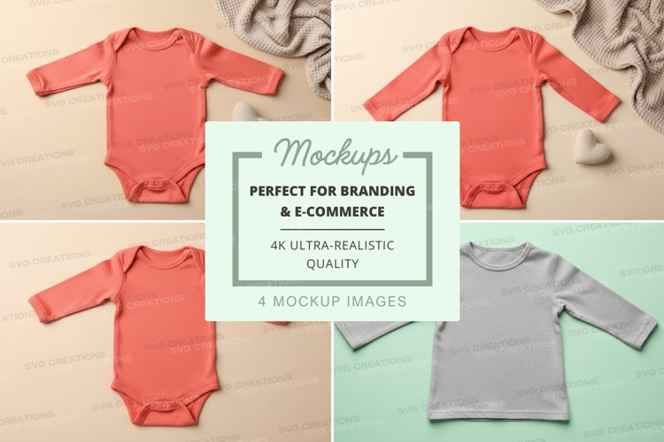 Mockup of baby onesies in various colors