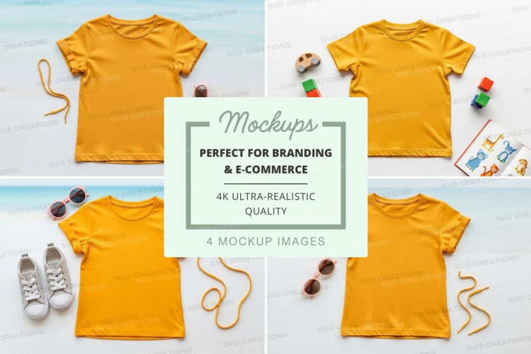 Mockup: yellow t-shirt with various accessories