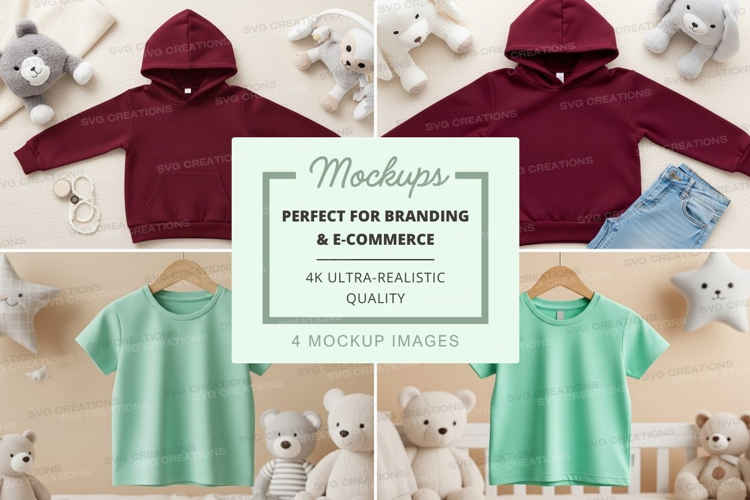Mockup of children's clothing with stuffed animals