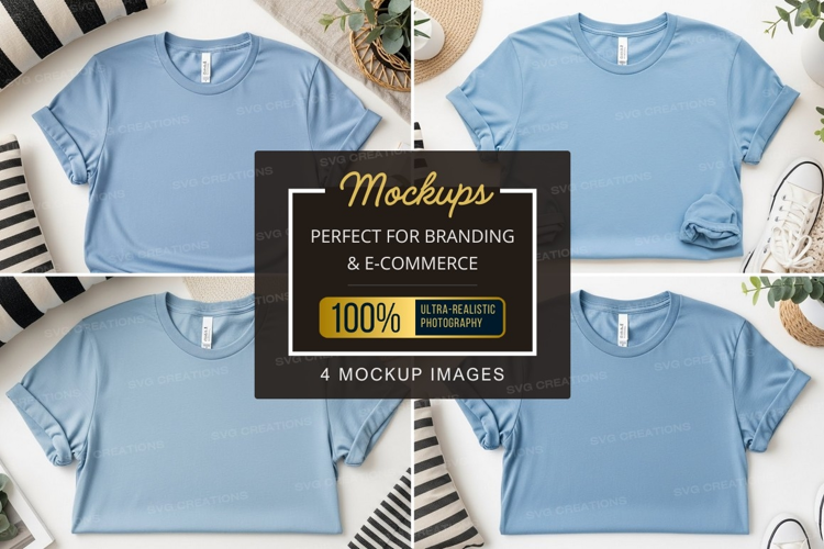 Collection of light blue t-shirt mockups