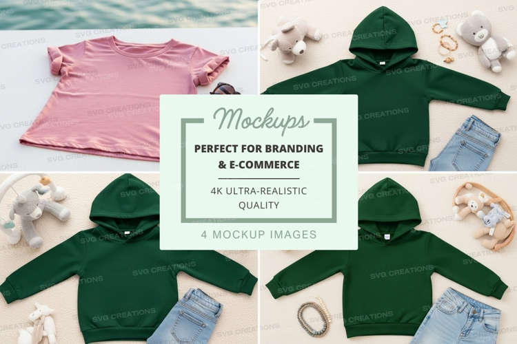 Mockup: assorted children's clothing and toys