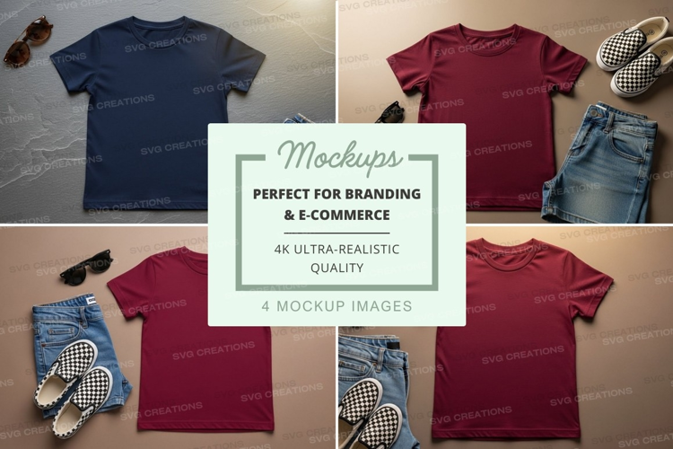 Mockup: assorted t-shirts with accessories