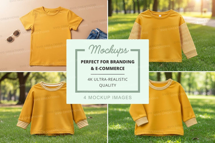 Mockup: mustard yellow kids' clothing collection
