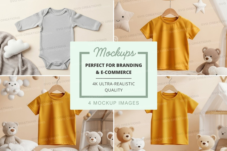 Mockup of baby clothing and toys