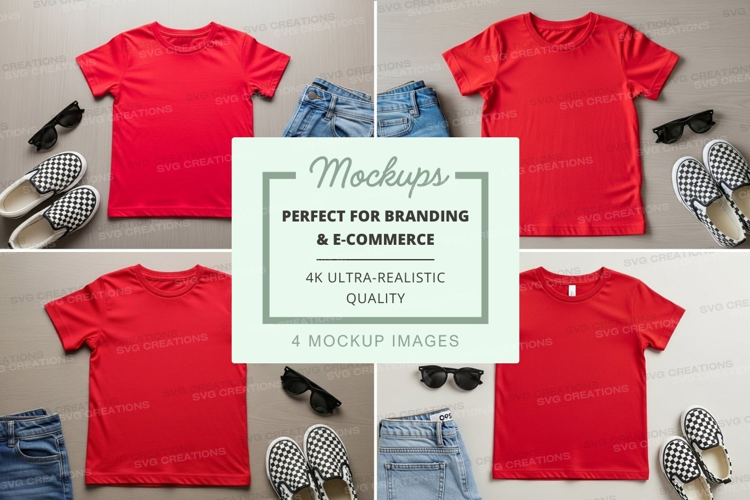 Mockup: casual summer outfit with red t-shirts