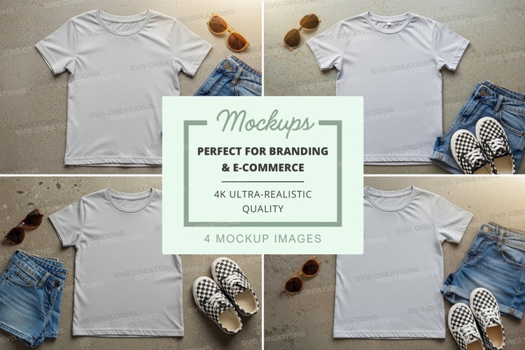 Mockup: casual summer outfit with white t-shirt and denim sh
