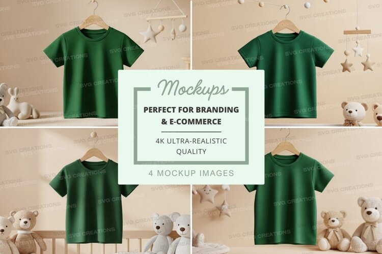 Mockup of green t-shirts for children example image 1