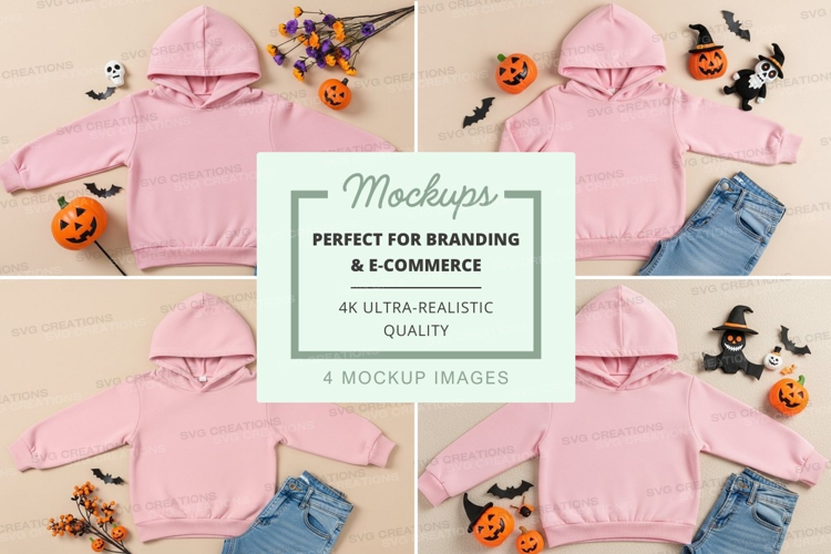 Pink hoodie with halloween decorations mockup