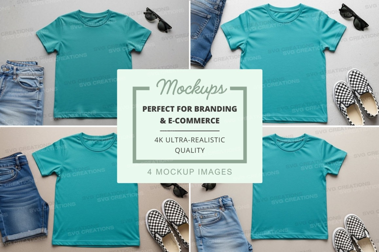 Mockup: turquoise t-shirts with denim and sandals