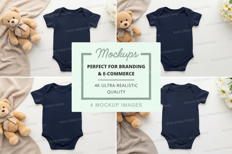 Mockup of baby onesies with teddy bears