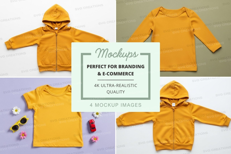Mockup collection of yellow kids' clothing