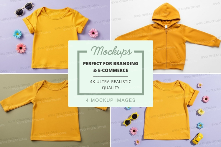 Mockup: collection of yellow baby clothes