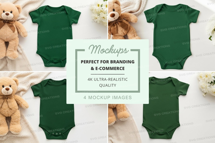 Mockup collection of green baby onesies