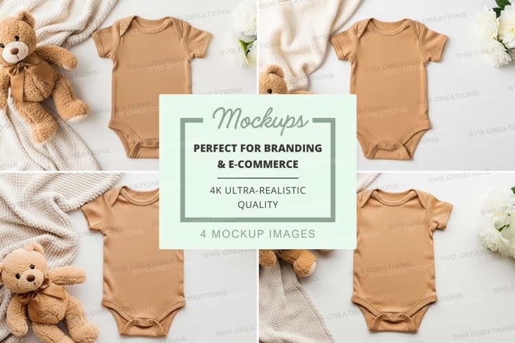 Mockup of baby onesies with teddy bears