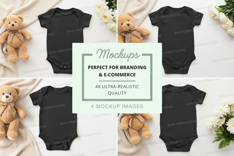 Mockup: baby onesies with teddy bears