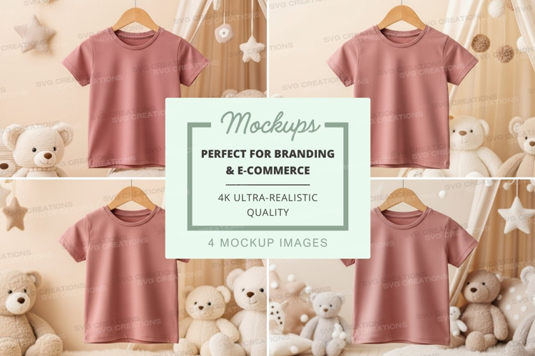 Mockup of pink t-shirts with stuffed animals