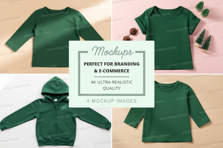 Mockup: collection of green kids' clothing