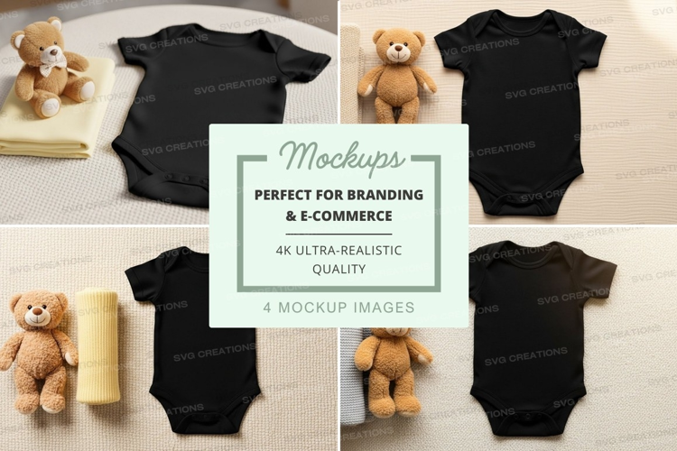 Mockup collection of baby onesies with teddy bears
