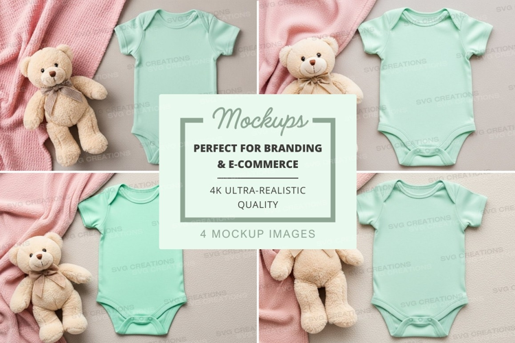 Mockup of baby onesies with teddy bears