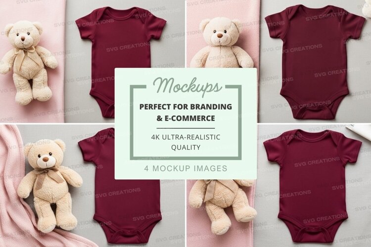 Mockup: baby onesies with teddy bears example image 1