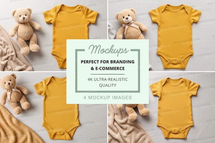 Mockup of baby onesies with teddy bears