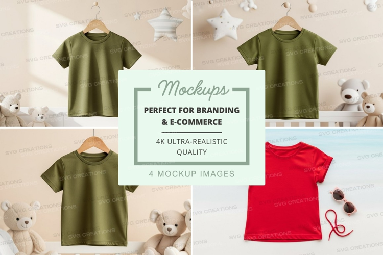 Mockup of children's t-shirts with stuffed animals