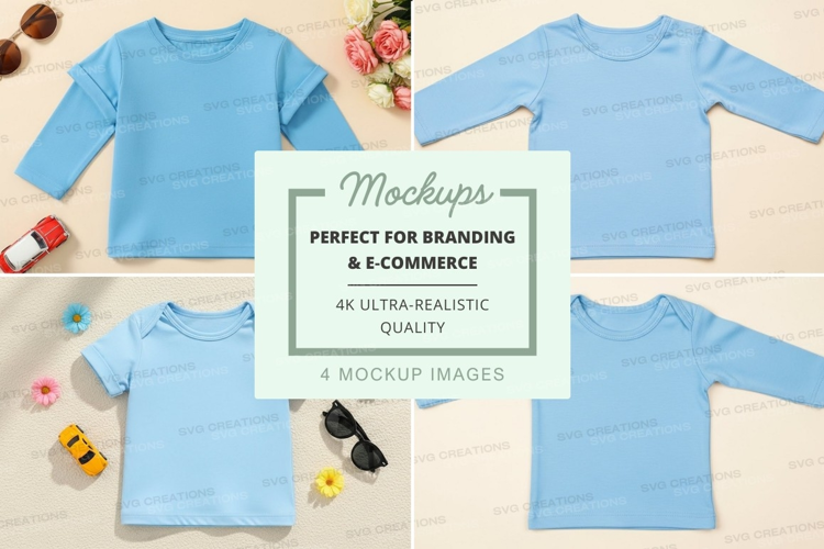 Mockup: light blue long-sleeve t-shirts for kids