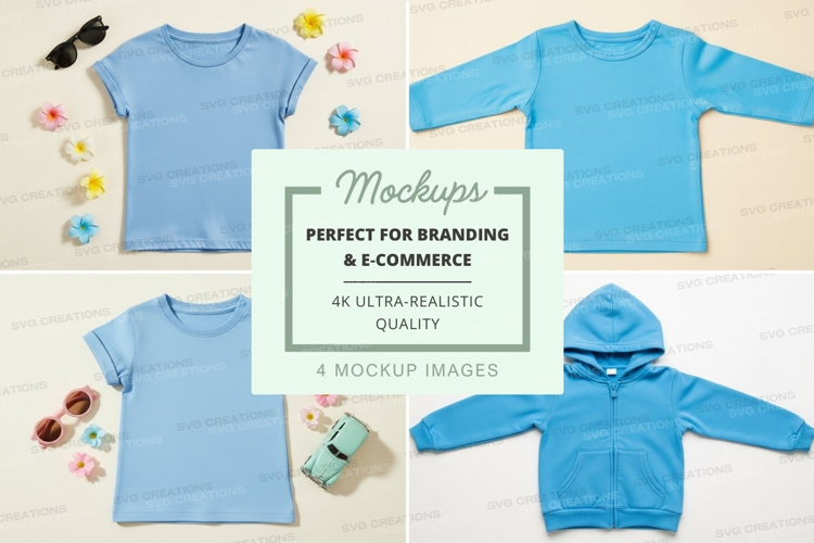 Mockup: blue kids' clothing collection