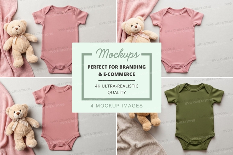 Mockup of baby onesies with teddy bears