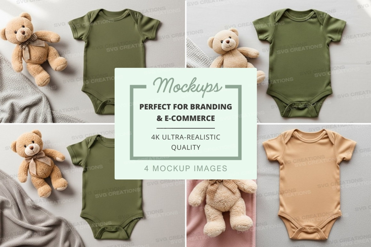 Mockup of baby onesies with teddy bears