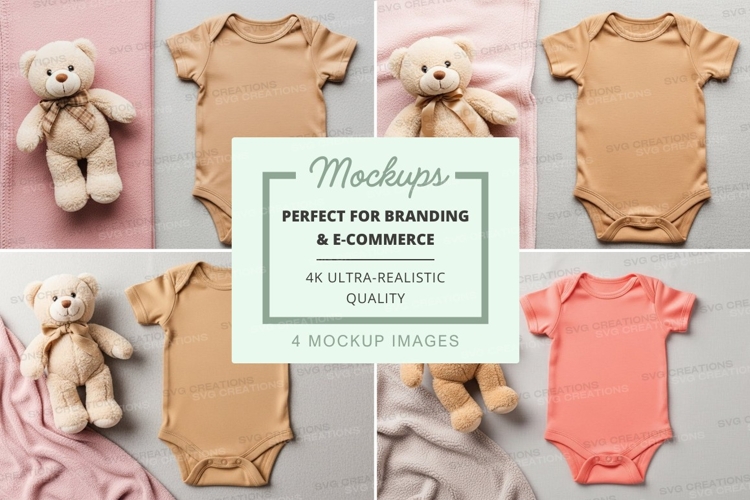 Mockup collection of baby onesies with teddy bears