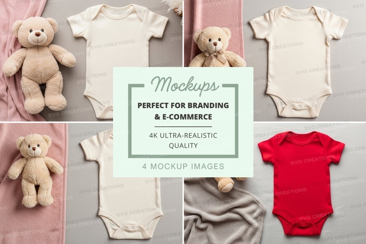 Mockup: baby onesies with teddy bears