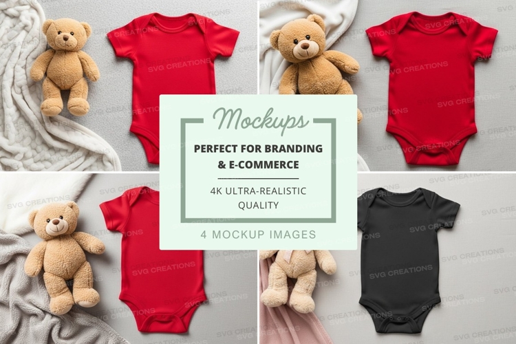 Mockup of baby onesies with teddy bears