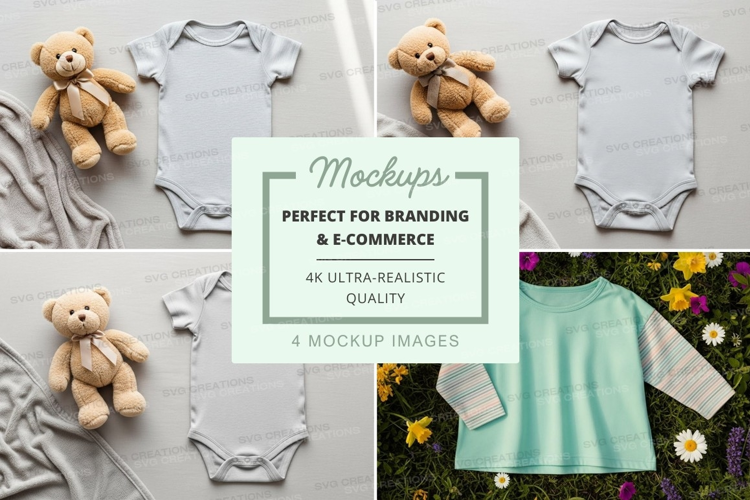 Mockup of baby clothes with teddy bears
