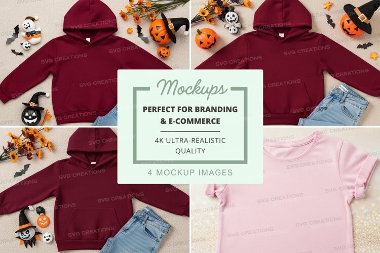Mockup: kids' halloween hoodies and t-shirt example image 1