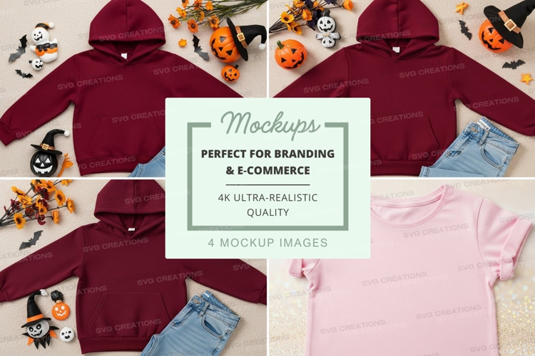 Mockup: kids' halloween hoodies and t-shirt