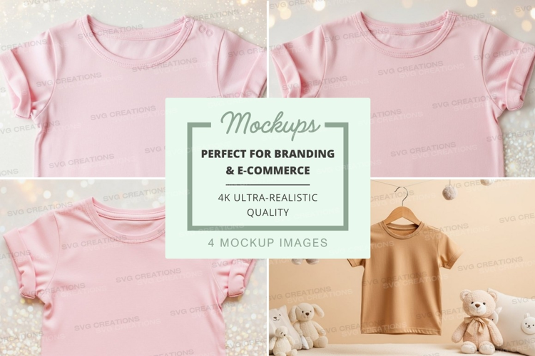 Mockup of pastel colored t-shirts with stuffed animals