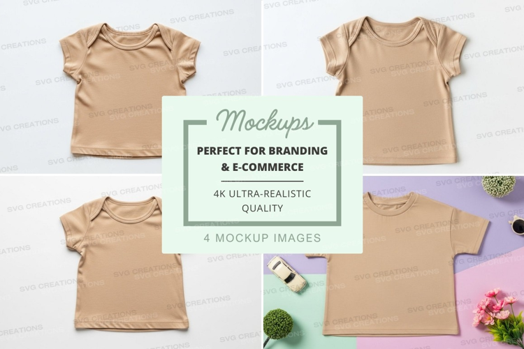 Mockup of beige t-shirts in various settings